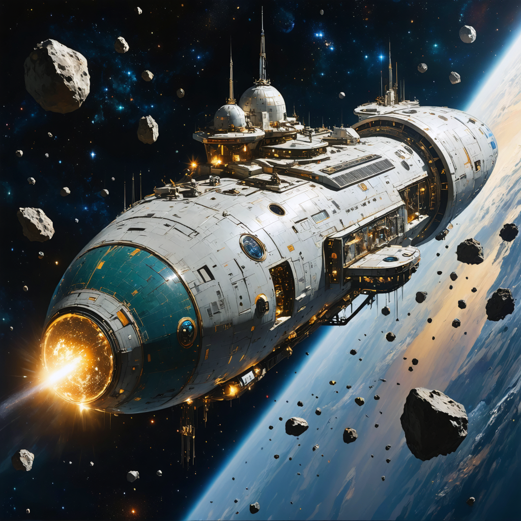 Concordiatra in orbit with visible propulsion systems